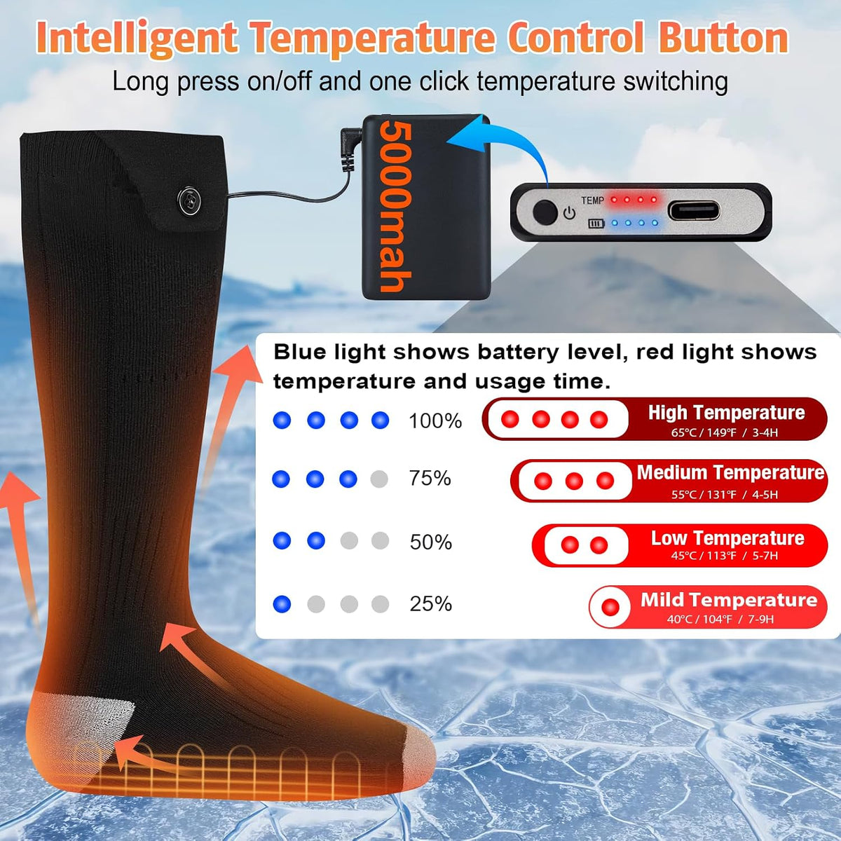 5000mAh Rechargeable Heated Compression Socks