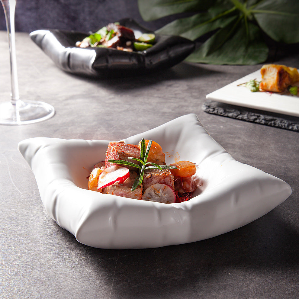 Luxury White Ceramic Pillow Plate – 8 Inch