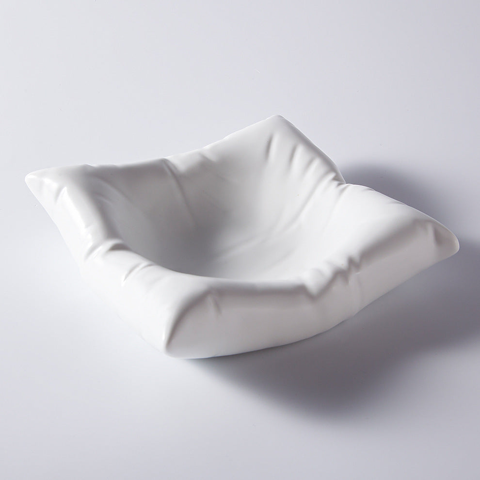 Luxury White Ceramic Pillow Plate – 8 Inch